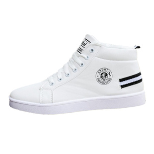 秋冬新款高帮鞋男鞋加绒保暖高邦板鞋白色男士运动休闲鞋学生棉鞋