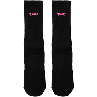 sockkon 男士高筒四季薄款刺绣daddy黑白手工缝头透气运动棉袜子