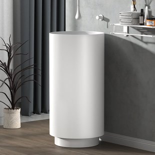 不锈钢立柱式洗脸盆落地式一体洗手台盆酒店卫生间白色圆形立柱盆