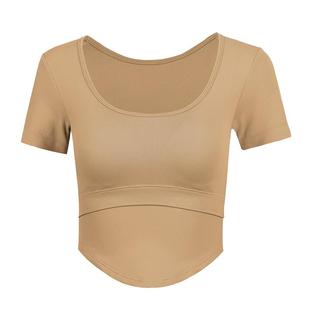 annerun一体杯胸垫羽毛球服女透气排汗健身短袖运动T恤上衣瑜伽服