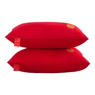 枕头一对大红色刺绣不塌陷婚礼陪嫁家用结婚喜庆枕芯成人柔软舒适