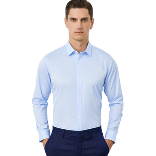 新款全棉80支双股DP免烫衬衫男长袖浅蓝色商务上班衬衣纯棉抗皱