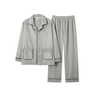 芬腾可安男士睡衣男款冬季珊瑚绒加厚法兰绒大码浅灰家居服秋冬天