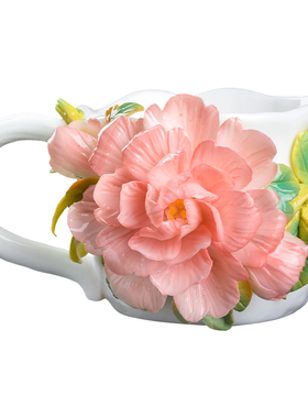 非遗手捏花芍药陶瓷杯咖啡杯送礼