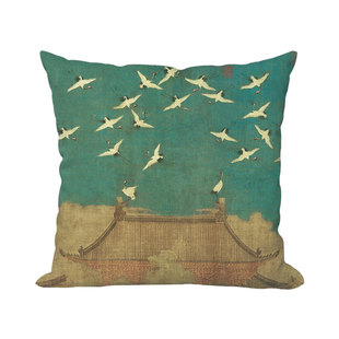 爱奇葩 瑞鹤图中式抱枕沙发红木家具倚靠客厅靠垫亚麻飘窗靠枕