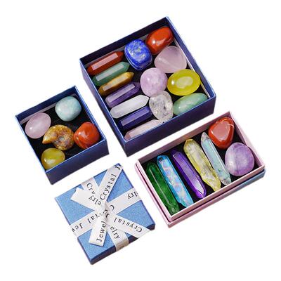 混色天然水晶矿石原石标本六角柱摆件海螺玉石标本盒礼物儿童