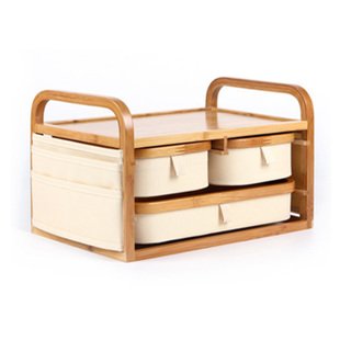 设计兔桌面收纳盒抽屉式多层化妆品整理盒创意办公室竹首饰盒日式