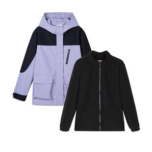 富罗迷女童套装2025冬季新款加厚摇粒绒内胆防风外套三合一两件套