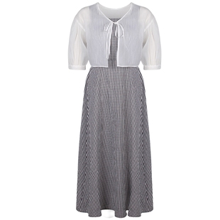 Nice Claup22年夏季新款日系复古甜美背带连衣裙两件套0121090100