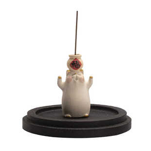 原创陶瓷手作可爱招财猫香薰炉家居摆件装饰手绘小猫咪线香插香座