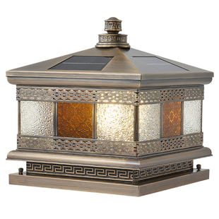 全铜太阳能柱头灯户防水款外围墙别墅大门两侧花园室外庭院柱子灯