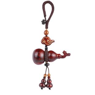 紫檀木质小葫芦鹿汽车钥匙扣挂件饰品链绳吊坠男女情侣包端精致礼