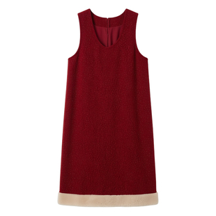 妮茨维【红裙贺岁】红色新年战袍春季新款背心连衣长裙打底衫套装