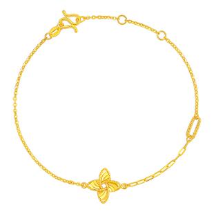 周大生幸运风车黄金手链女足金四叶草O字链手饰金链子送女友礼物