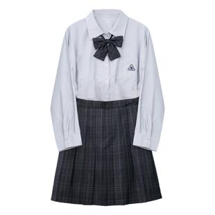 阿车家的大码jk原创胖mm小格长短袖衬衫黑格百褶裙显瘦学院风套装