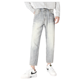 2026新款浅色牛仔裤男锥形小脚修身九分裤男款夏水洗磨白休闲裤