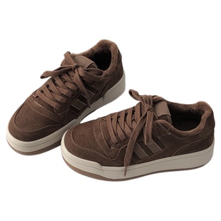 复古德训鞋真皮厚底加绒板鞋女2025秋冬新款韩版低帮系带休闲单鞋