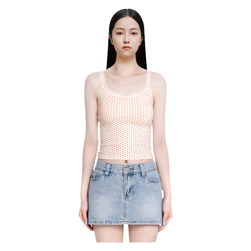 BM吊带背心女2026夏季新款蕾丝爱心印花短款露脐修身显瘦内搭上衣