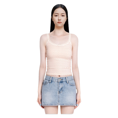 BM吊带背心女2026夏季新款蕾丝爱心印花短款露脐修身显瘦内搭上衣