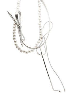 甜酷流苏珍珠蝴蝶结长款双层项链