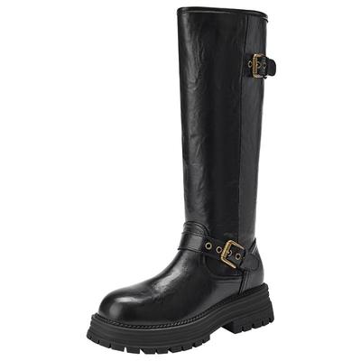 热风厚底复古骑士靴女