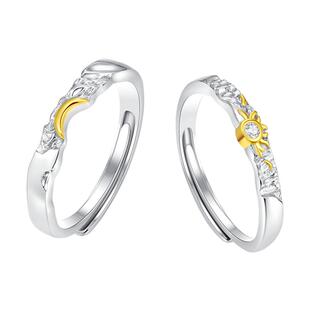 中国黄金央创朝思暮念情侣戒指纯银对戒开口情人节礼物送女友S925