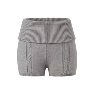 小谷姿冬季麻花针织短裤翻折腰弹力修身包臀短裤欧美气质百搭外穿