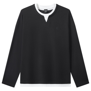 【亨利领假两件】卡宾纯棉长袖T恤男装春新款内搭上衣打底衫