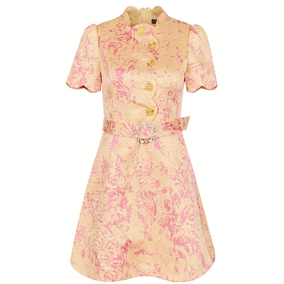 Lillo Lilly奢品高定宫廷风意大利TGM真丝提花高端钻扣腰带连衣裙