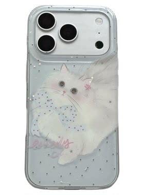 SHERRY*ins风蓝底蝴蝶结白色布偶猫适用于苹果17ProMax手机壳iPhone16Pro小众少女心15简约小清新卡通可爱萌