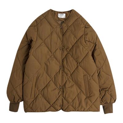 春季新款棉服女宽松菱格圆