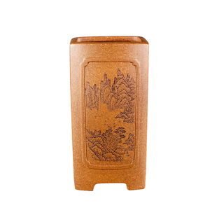 高档精品名家许成安宜兴原矿老段泥高四方奎面紫砂签筒千筒兰花盆