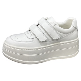 欧洲站2026春季新款真皮增高小白鞋厚底松糕魔术贴休闲板鞋女欧货