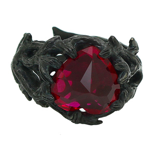 硬糖原创首饰黑女王黑色红色宝石荆棘玫瑰戒指纯银小众粗胖手大号