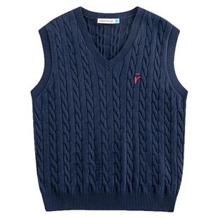 riverstone男女同款复古学院绞花毛衣马甲春季新款V领针织背心男