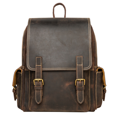 后步大容量真皮旅行双肩包背包男