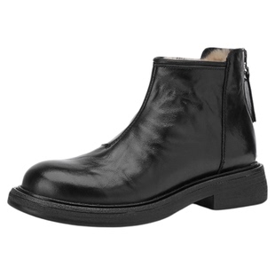 星期六厚底加绒短靴女复古2025年新款后拉链切尔西小皮靴保暖棉靴