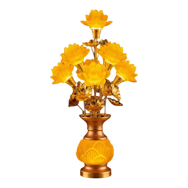 新款七彩莲花灯供佛长明灯led佛前观音供灯家用佛堂插电琉璃佛灯