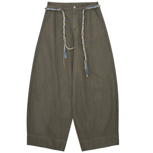 MOORING泊 九分牛仔裤 复古编织腰绳垂感显瘦女裤