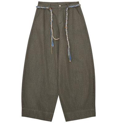 MOORING泊 九分牛仔裤 复古编织腰绳垂感显瘦女裤