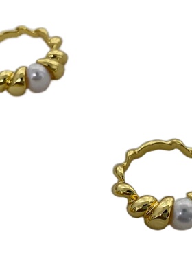 欧美天然珍珠麻花戒指