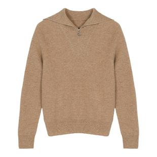 鹿王纯山羊绒衫女士翻领拉链休闲保暖百搭针织毛衣套衫秋冬新款