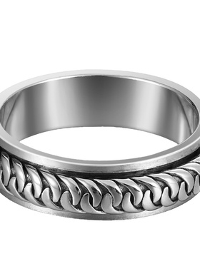 男女款古巴链条素圈纯银戒指转动