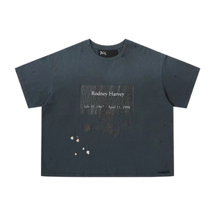 Paly Hollywood好莱坞刺绣破坏水洗做旧短袖美式Jennie同款T恤Tee