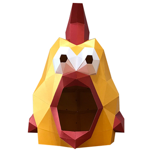 万圣节公鸡头套DIY创意纸模动物面具拍摄影假面舞会主播派对道具