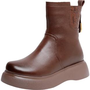 加厚羊毛雪地靴女冬厚底松糕短靴2025新款加绒马丁靴真皮保暖棉鞋