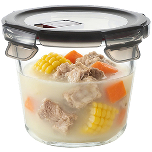 霜山玻璃汤碗深型可微波加热密封喝汤杯学生上班族带饭水果便当盒