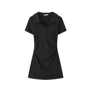 三福PoloV领连衣裙2026新款夏季收腰a字短裙显瘦修身包臀裙子女装