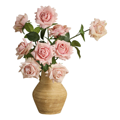 复古做旧土陶罐黄色陶瓷花瓶侘寂风仿真花花器客厅玄关摆设饰品