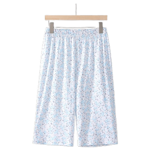 夏季薄款针织纯棉女士五分短裤家居裤中老年高腰妈妈中裤奶奶花裤